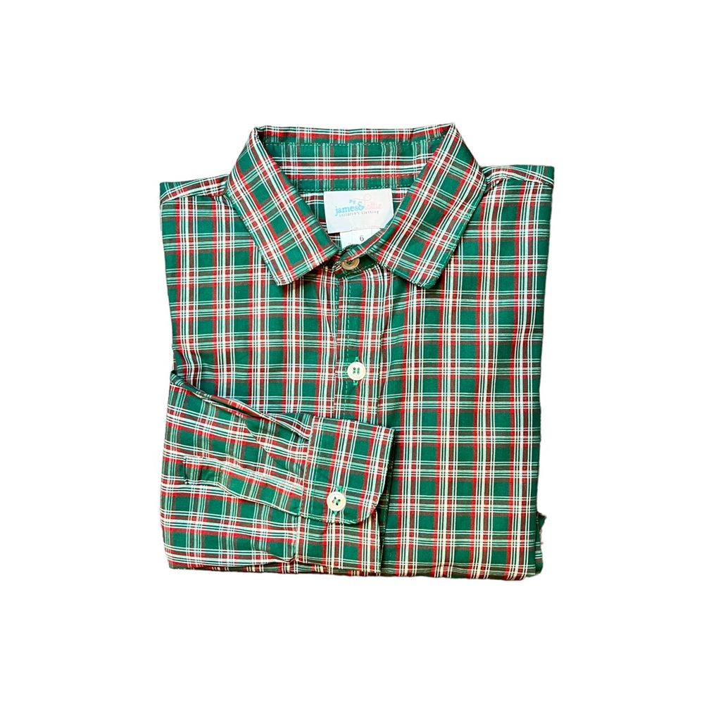 NWT James & Lottie The Ryan Holiday Plaid Button-up Long Sleeve Shirt Boy Size 6